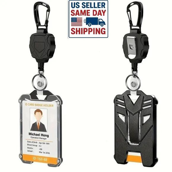 (2) Heavy Duty Badge ID Card Holder Tactical Retractable Steel Wire Cord - Picture 1 of 7